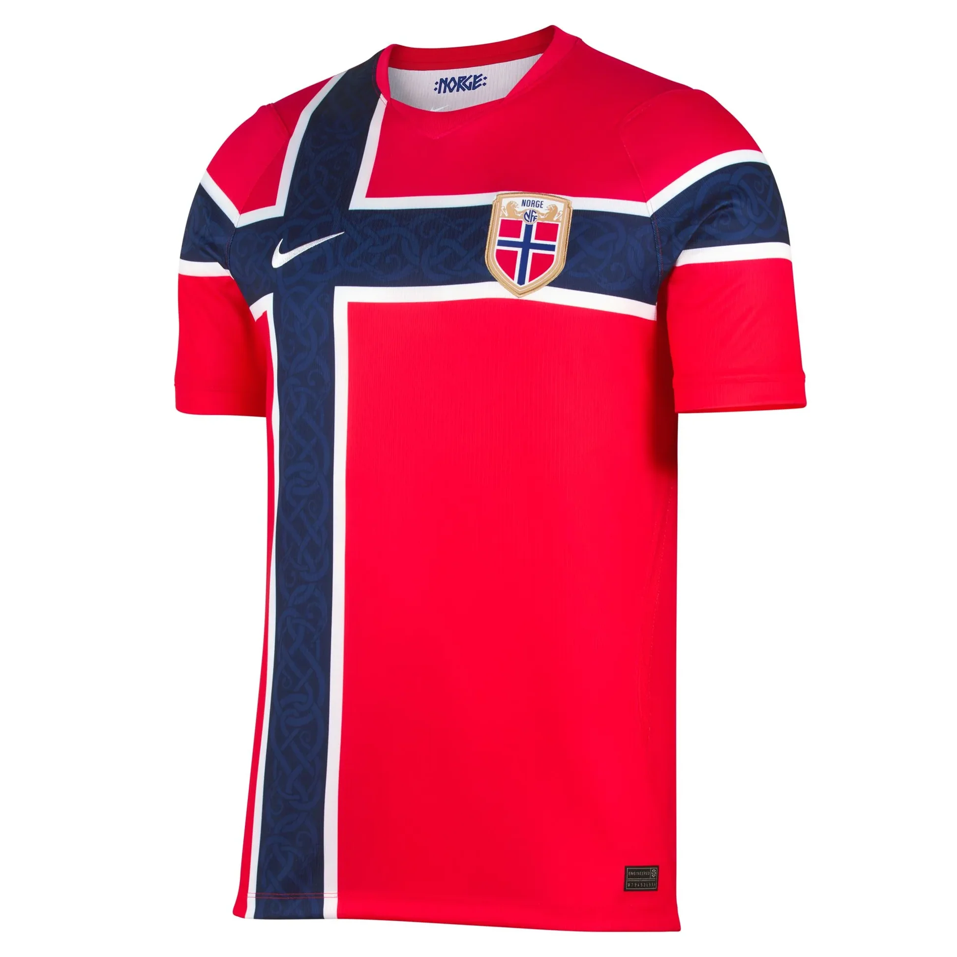 Norway 2026 Nike Stadium home jersey — red Norwegian national team home shirt featuring Haaland and Odegaard era