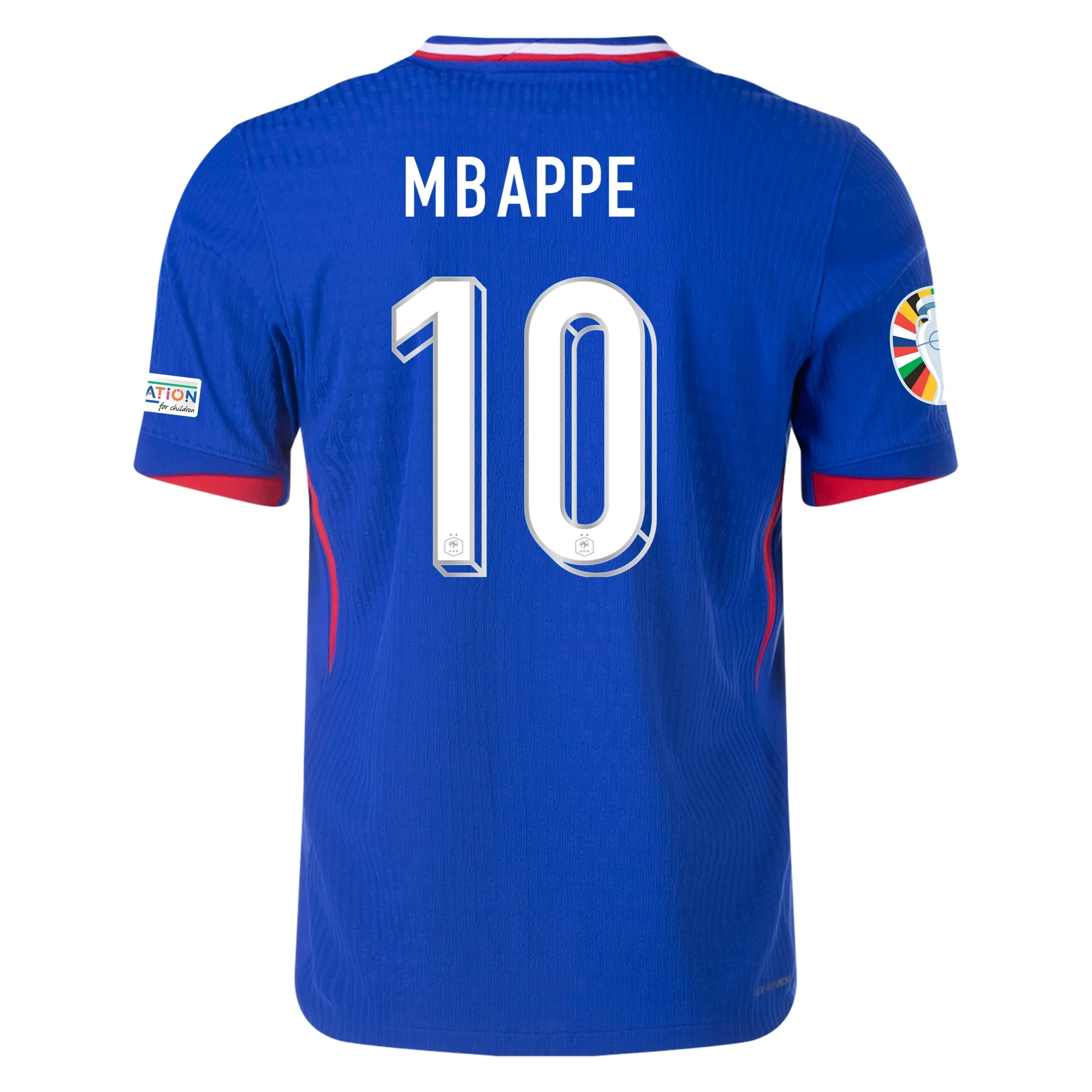 France 2024/25 Nike home jersey worn by Kylian Mbappe — deep navy blue Les Bleus shirt with rooster crest